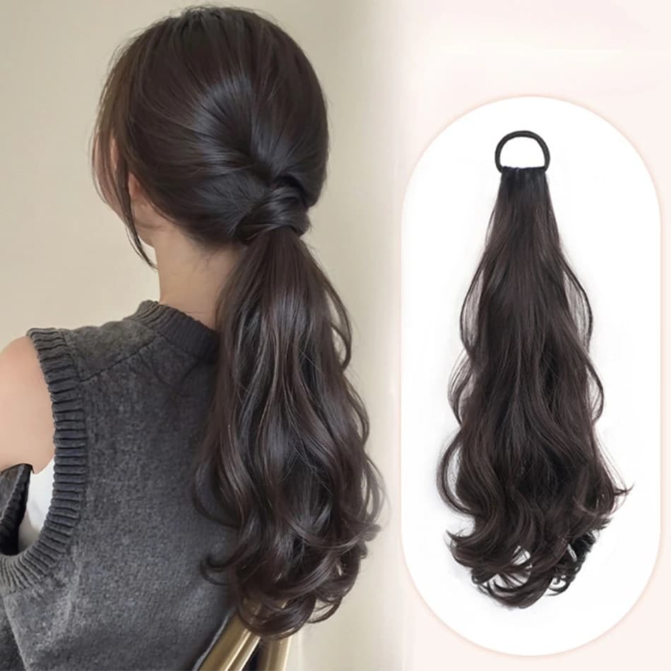 Synthetic Wig Vitality Horsetail Long Corrugated Horsetail Hair with High Elasticity Elasticity Heat Resistant Wig for Daily Use