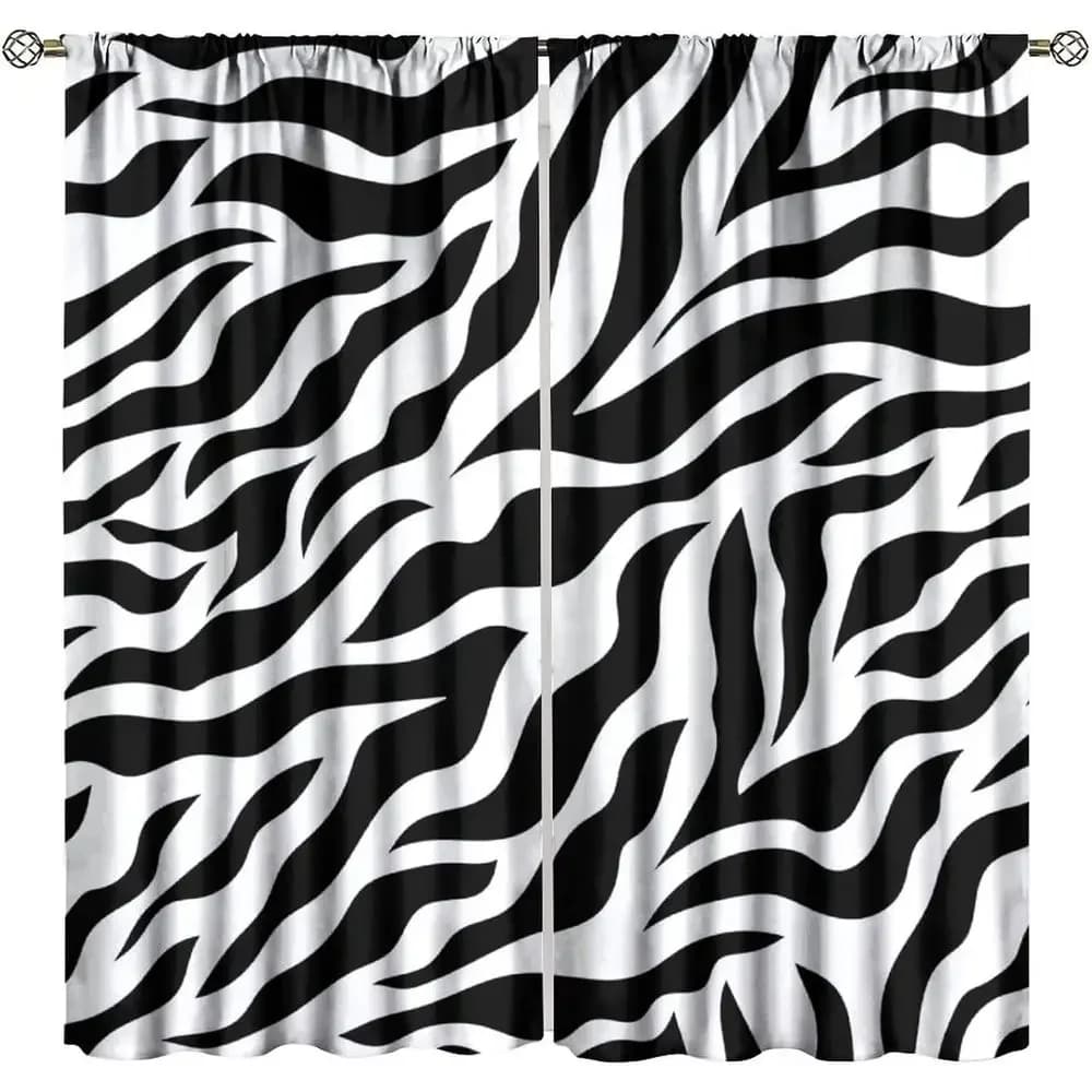Black and White Striped Minimalist Curtains, 84 x 84 for Bedroom and Living Room, Textured Window Panels