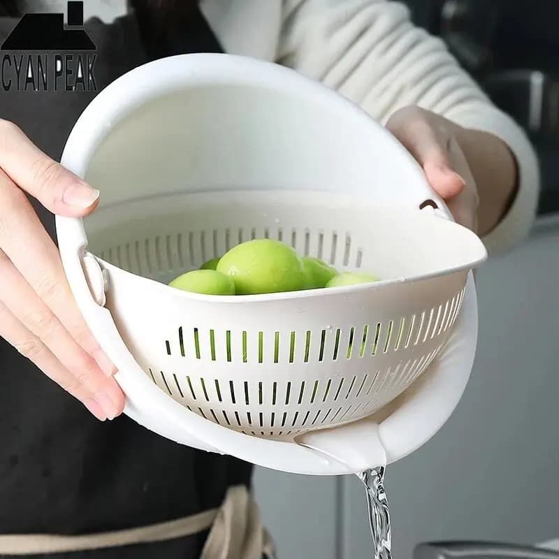 Vassoio per frutta da cucina Cestino drenante per bacino per frutta e verdura rimovibile a doppio strato Cestino per lavaggio rotante per uso domestico creativo