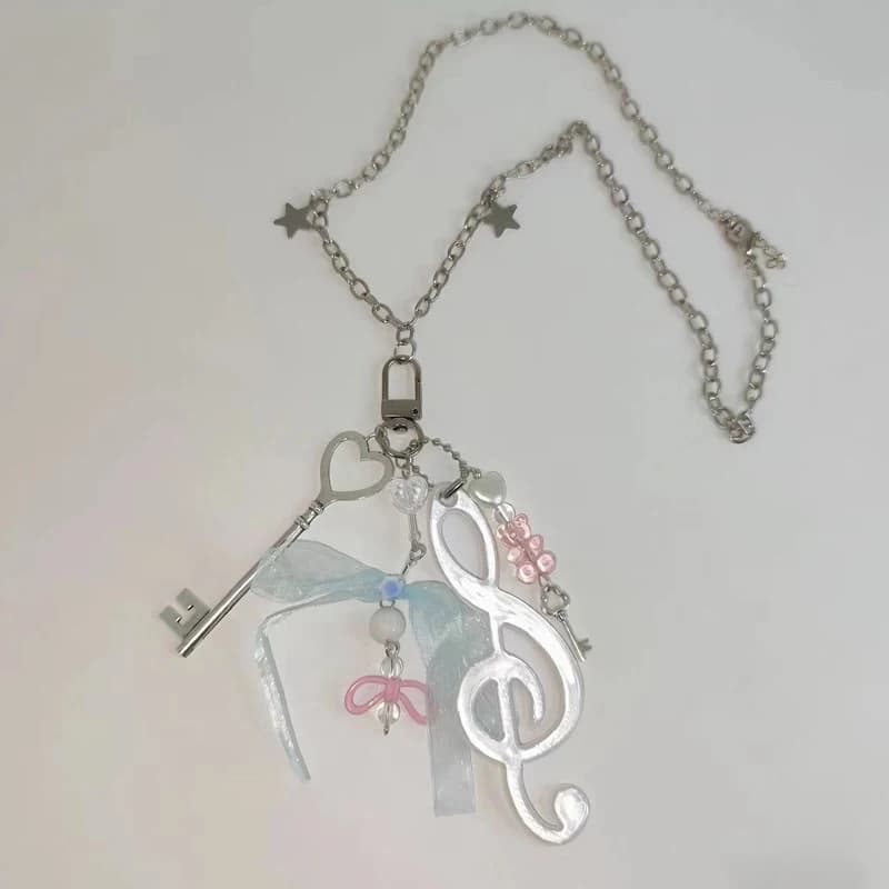 Y2K Gioielli Nota Collana con ciondolo con fiocco orso per donna Moda Kawaii Harajuku anni '90 Collana con cuore con serratura estetica Accessori punk