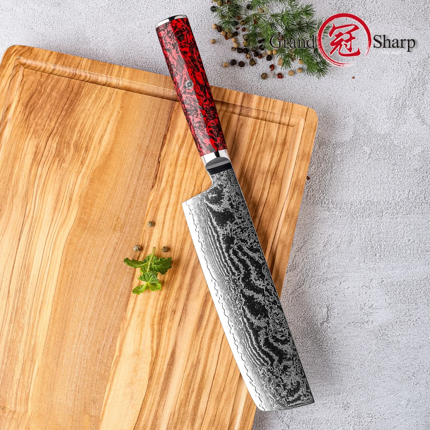 Grandsharp 7 inch Nakiri knife 67 layers Damascus steel Mannaia chef Sashimi slice sushi Kitchen knives Cooking tools