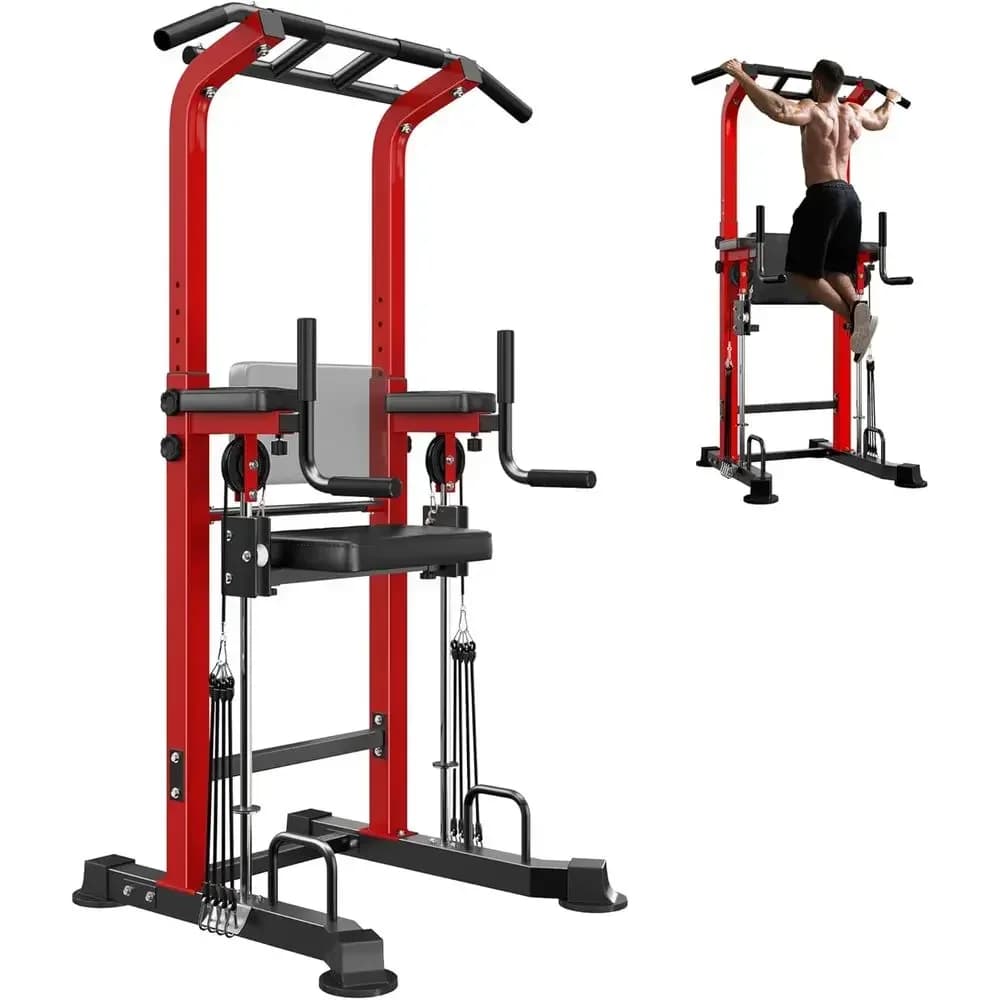 Adjustable Height Pull-Up Bar Station with Dip Station and Assisted Pad, Full-Body Strength Training Equipment, 330 lbs Capacity