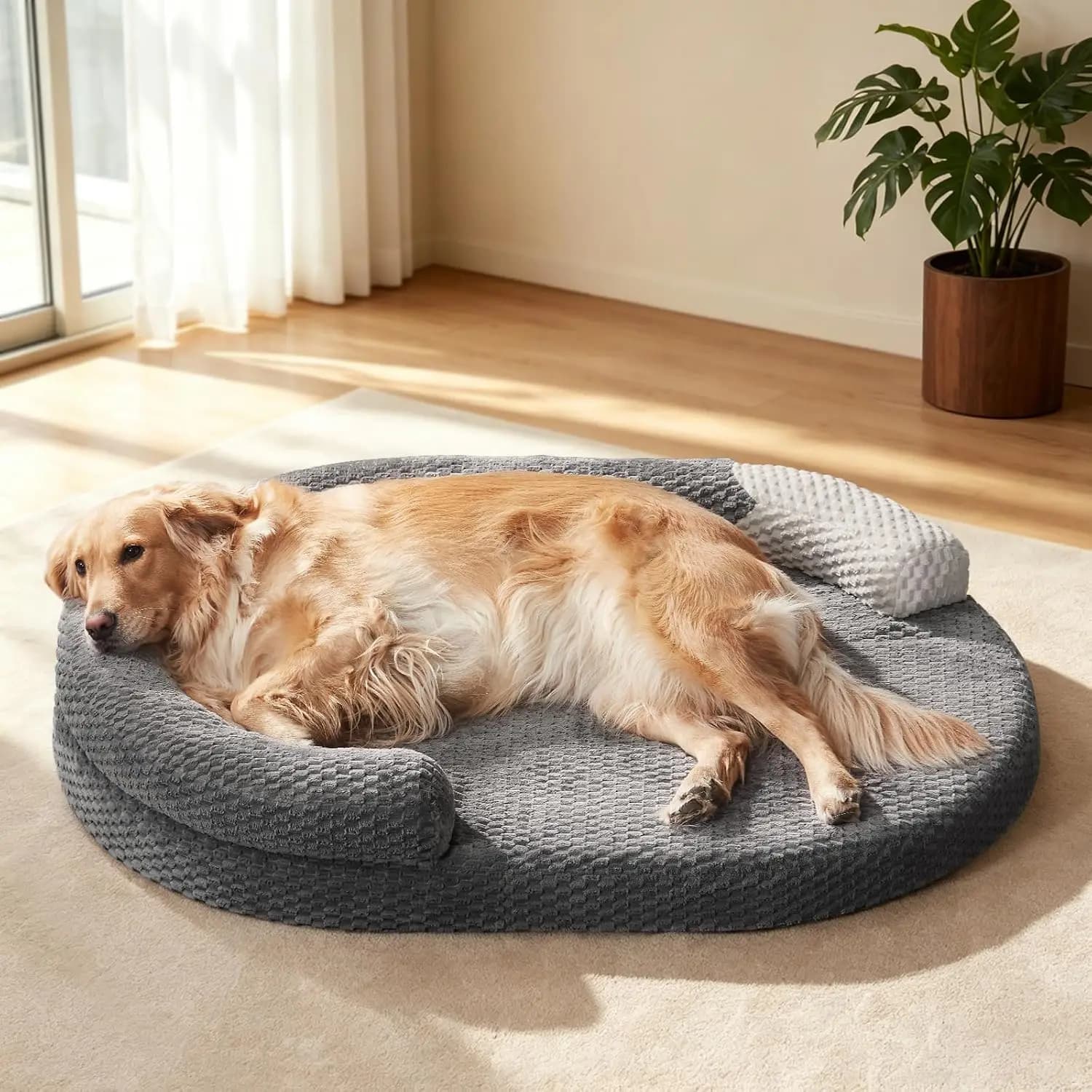Cuccia Ortopedica XL per Cani, Ovale, Lavabile, Impermeabile con Bordo Rialzato, Fondo Antiscivolo, Grigio Scuro 42x31