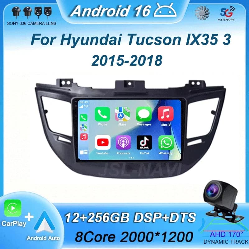 Autoradio Android 16 da 9 Pollici per Hyundai Tucson IX35 3 2015-2018, Lettore Multimediale con DSP, Navigazione GPS, 4G WIFI, QLED