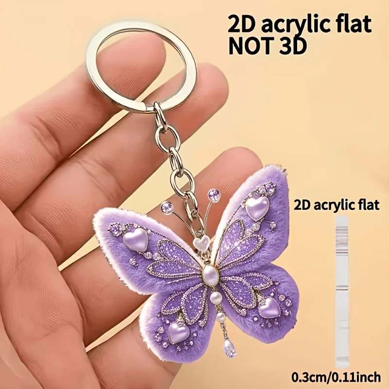 Portachiavi in acrilico 2D piatto a forma di farfalla viola, da donna, da appendere a borse, accessori, adatto per portachiavi auto e decorazioni per zaini