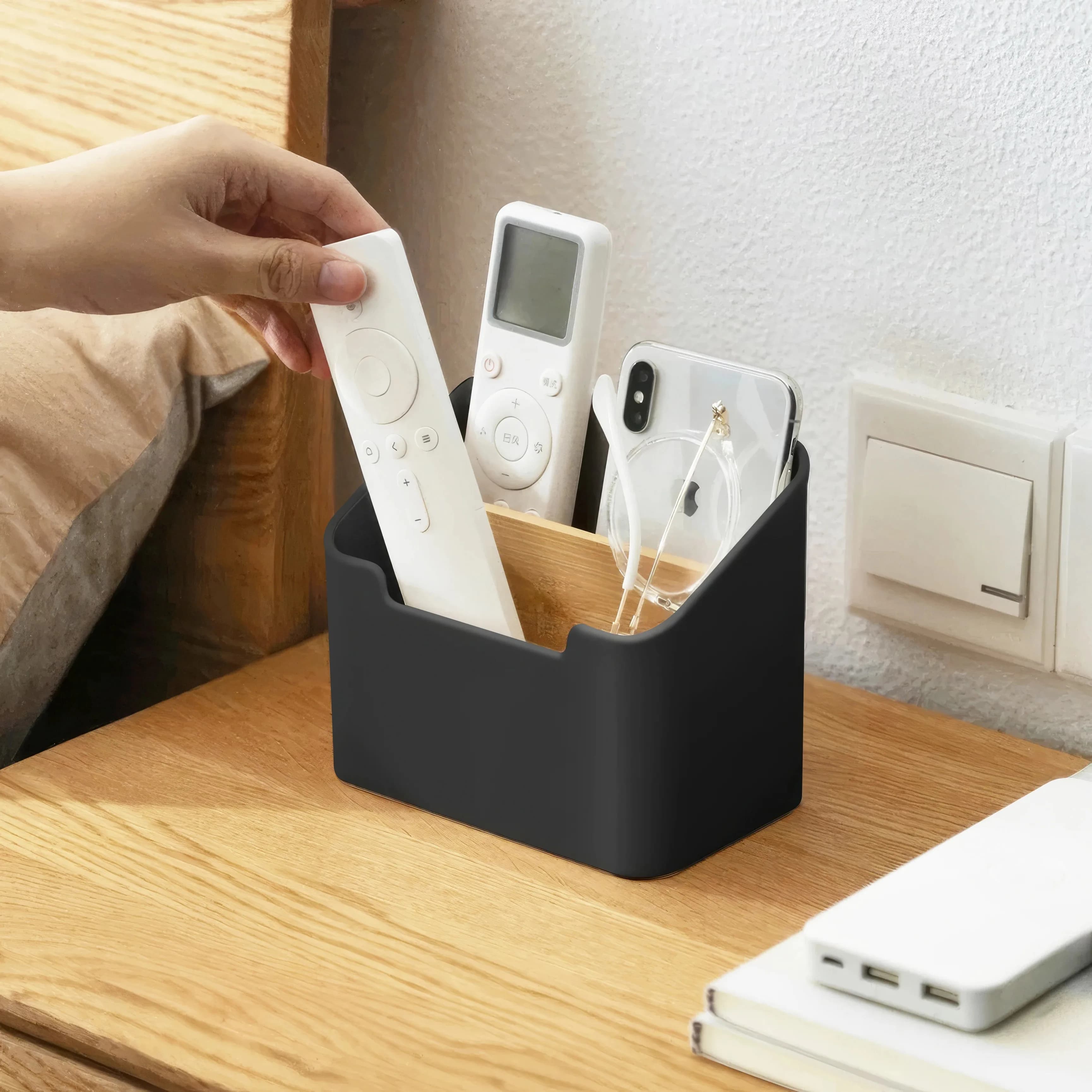 Multifunctional table holder box with bamboo and wood compartment 2/4 grids with removable bamboo and wood partitions