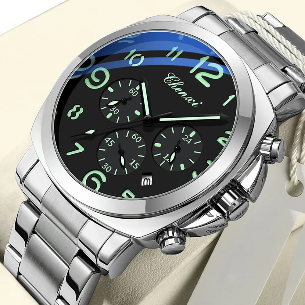 CHENXI Orologi da uomo Orologi sportivi analogici al quarzo in acciaio inossidabile per uomo Orologio da polso con data dal design classico da lavoro impermeabile