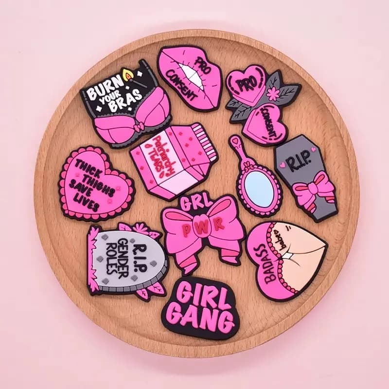 New Arrival 1-12Pcs Gender Roles Shoe Charms Girl Gang PVC Slippers Ornaments For Woman Holiday Present