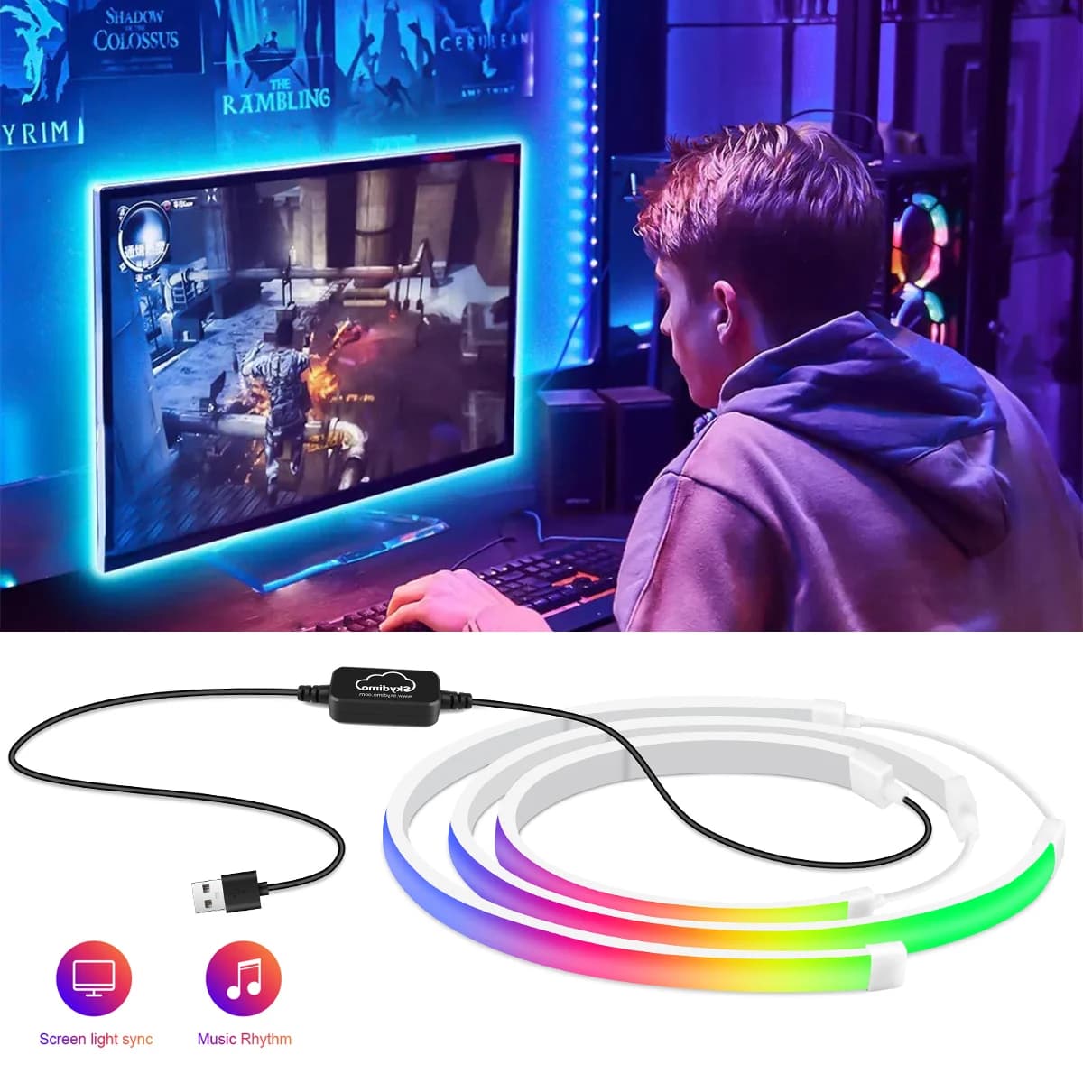 RGBIC LED Strip Light PC Backlight Sync with Computer Display App Control USB Ambient Light for Windows/iOS Systems
