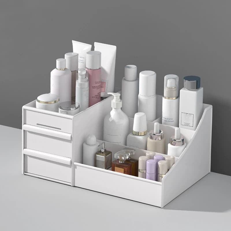 Scatola portaoggetti per trucco con cassetto nuovo di grande capacità, organizzatore cosmetico, gioielli, dormitorio, contenitore per trucco, tavolo, scatola portaoggetti da tavolo