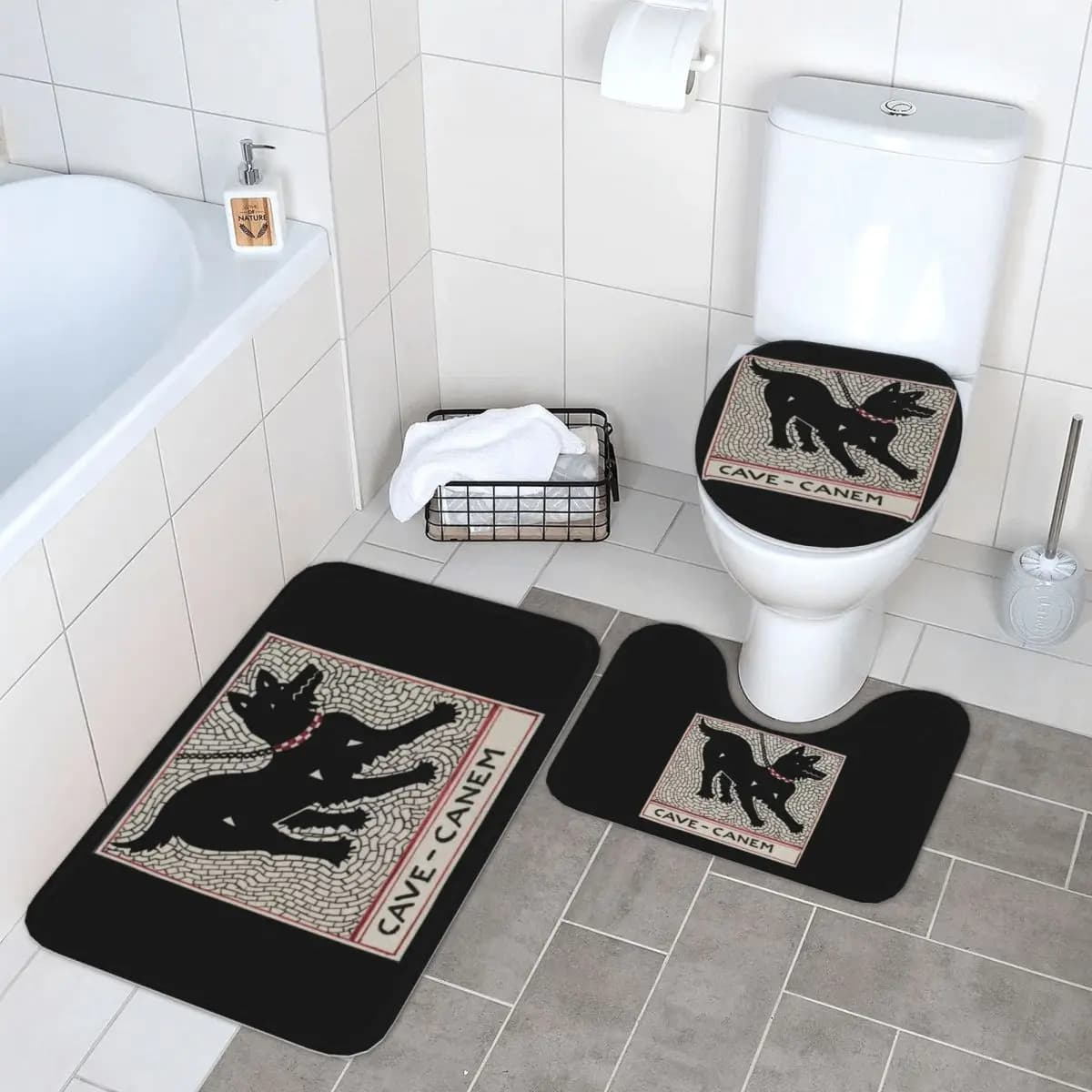 Cave Canem Tappetino da bagno 3 pezzi Set da bagno Copriwater Copriwater Decorazioni per la casa Tappeto antiscivolo
