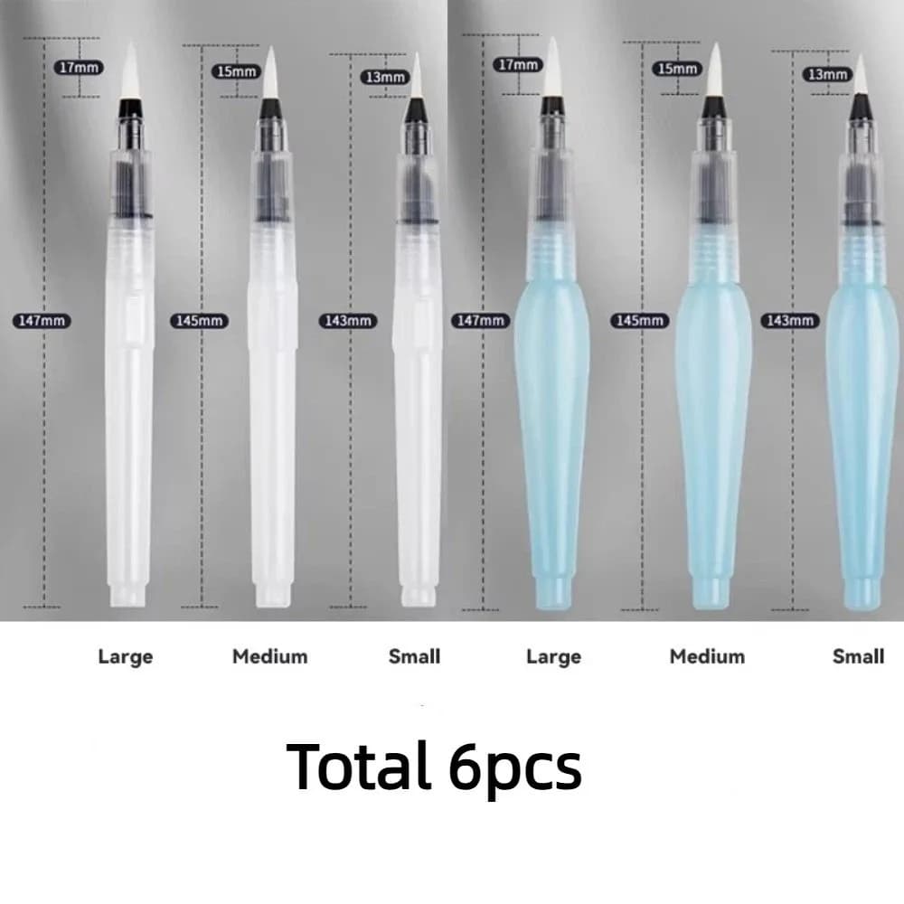 6pcs Refillable Water Color Brush Pen Set Nylon Artist Grade Watercolor Paint Brushes Large Capacity Painting Brush