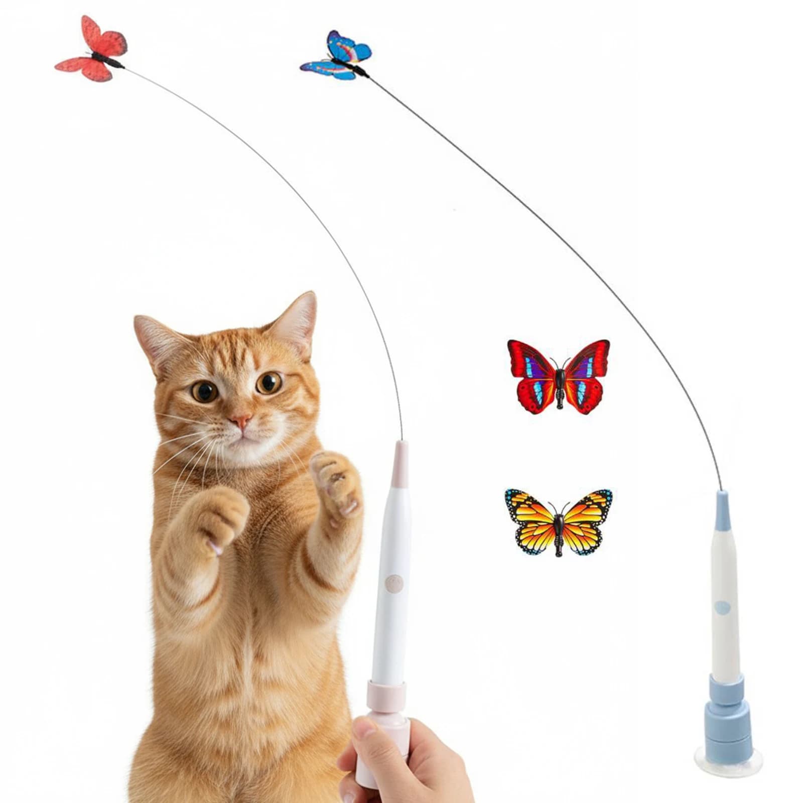 Electric Butterfly Toy with Suction Cup Flutter Rotating Kitten Toys Spinning Butterfly Cat Toy Wand for Indoor Cats