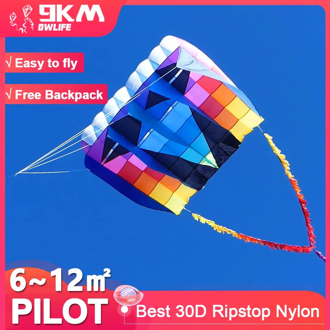 9KM 6 m2 ~ 12 m2 UltraFoil Pilot Lifter Kite Lines Soft Inflatable Eagle Laundry without 30D Ripstop Nylon code (available wholesale)