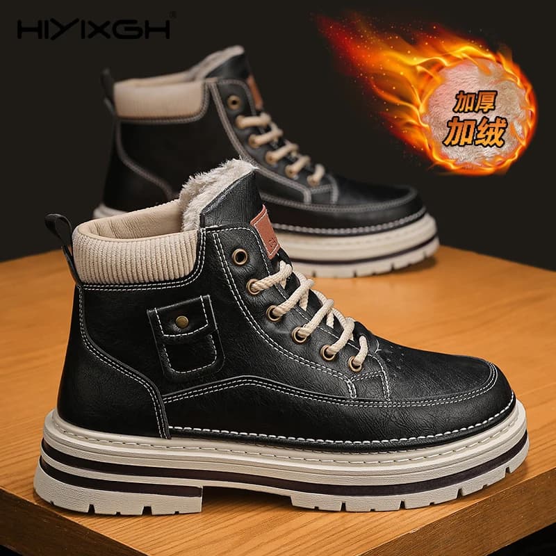 Pelliccia calda stivali da uomo in pelle da neve scarpe casual caviglia inverno cowboy combattimento moto Chelsea escursionismo all'aperto designer di lusso