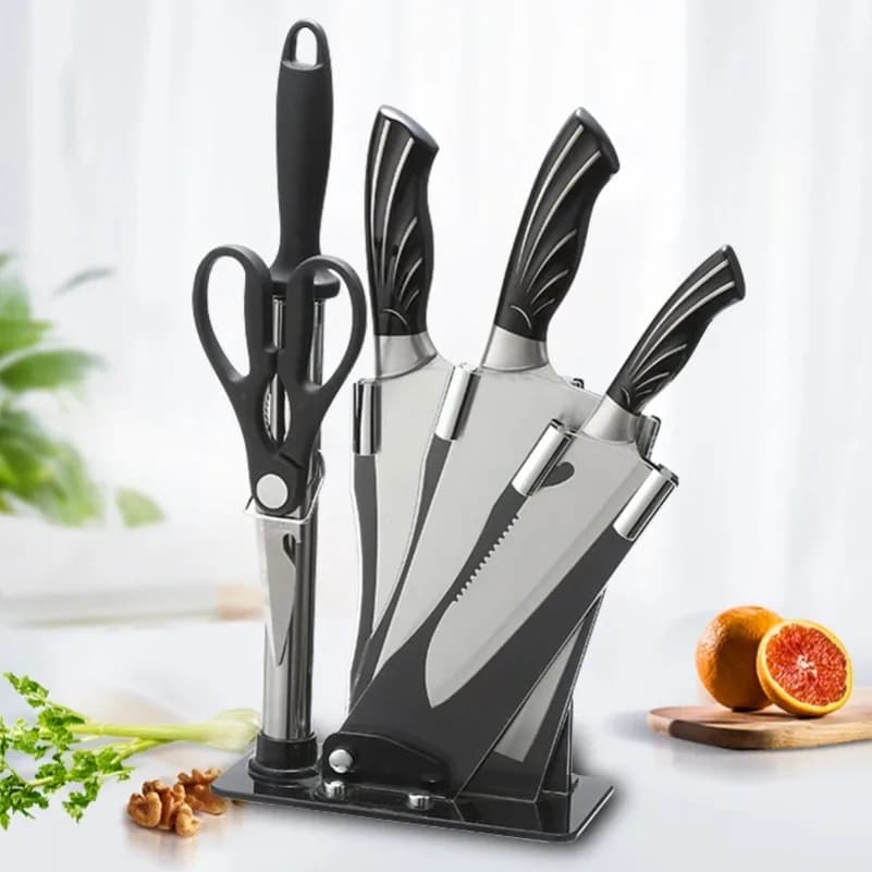 6in1 Set Multifunction Scissors Shaving Stick Cooking Knives Set Mannaia Meat Vegetables Fruit Bone Knife With Knife Holder
