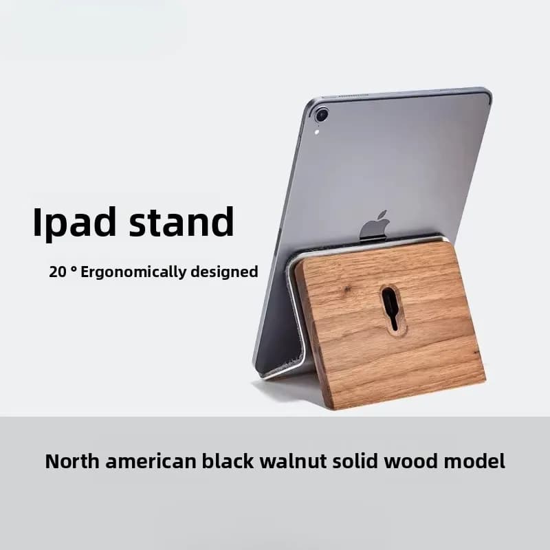 Supporto Portatile in Legno Massello per Tablet, Organizzatore da Scrivania per Casa e Ufficio, Supporto Ergonomico in Noce Nero per Telefono e Laptop