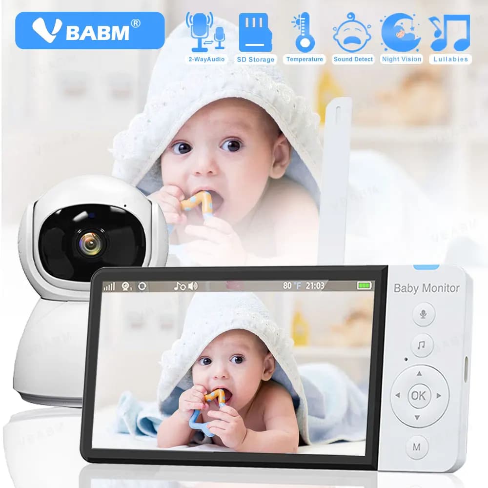 VBABM ABM700 Baby Monitor batteria da 5.0 pollici 5000mAh con videocamera Wireless PTZ Audio bidirezionale VOX ninna nanna visione notturna
