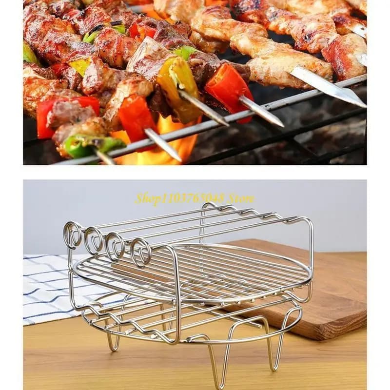 R53E Teglia Spiedini Friggitrice Supporto In Acciaio Inox Griglia Per Barbecue Doppio Strato Griglia Teglie Sostituzione