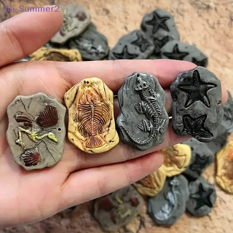 Mini dinosauro fossile modello set statue in resina vintage con pesci uccelli disegni micro paesaggio casa delle bambole ornamento giocattolo artigianato fai da te