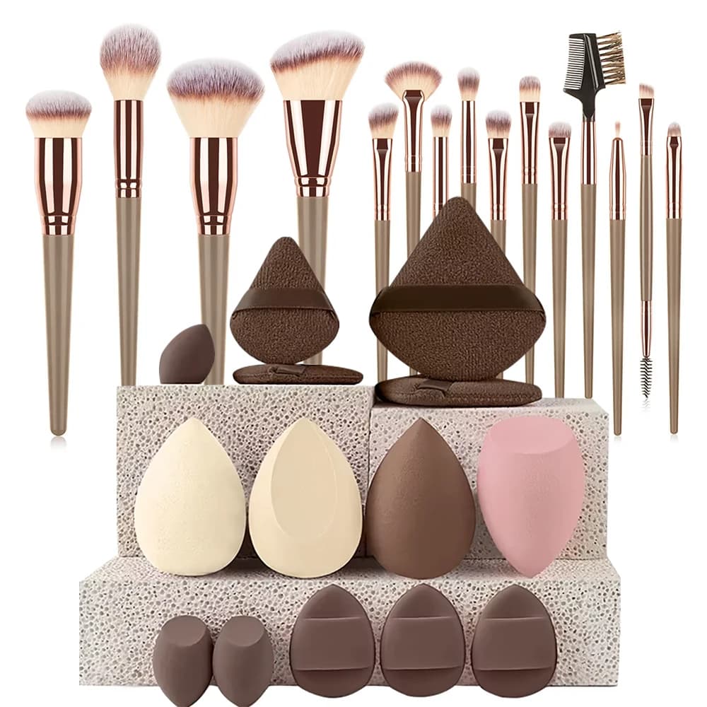 All‑in‑one Makeup Brushes Set for Face Eye Lip, Foundation Powder Blush Highlight Eyebrow Eyeliner Eyeshadow Cosmetic Brushes