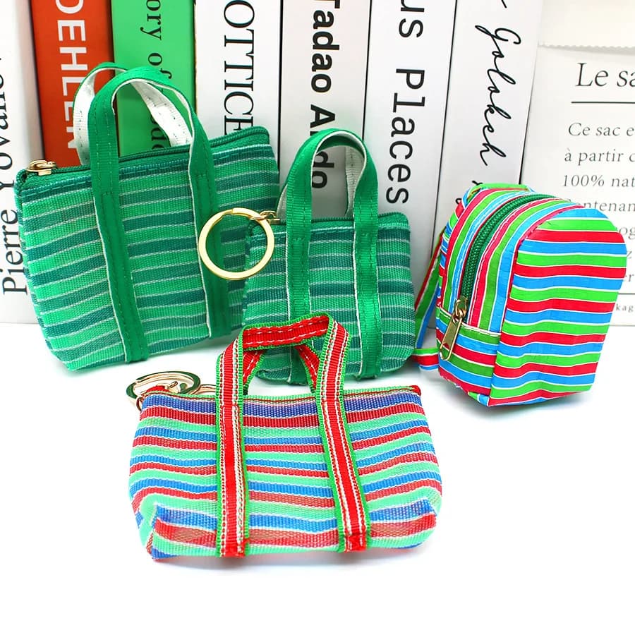 1Pc portachiavi borsa a rete da pesca cestino di verdure Mini portamonete portafoglio ciondolo borsa tessuta piccolo ciondolo zaino all'ingrosso