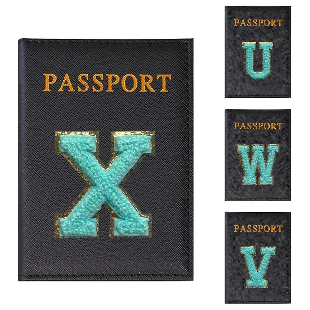 Porta Passaporto in Pelle PU, Custodia da Viaggio per Passaporto Donna, Porta Biglietti da Visita con Porta Carte, Serie Lettere Verdi