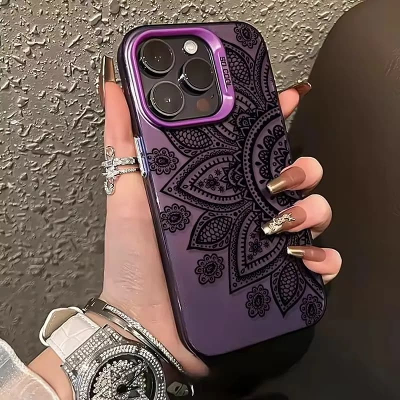 Anti-Scratch Phone Case For IPhone 18 17 Air 16 15 14 Plus 13 12 Mini 11 Pro Xs Max 16e 17e X XR Black Mandala Print Hard Cover