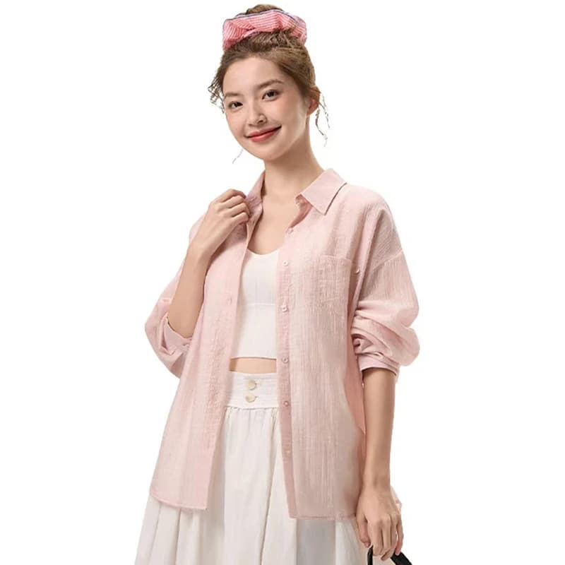 2026 Summer Loose UV Protection Shirts Women Solid Color Single Breasted Breathable Thin Blouse Woman Light Long Sleeve Shirt