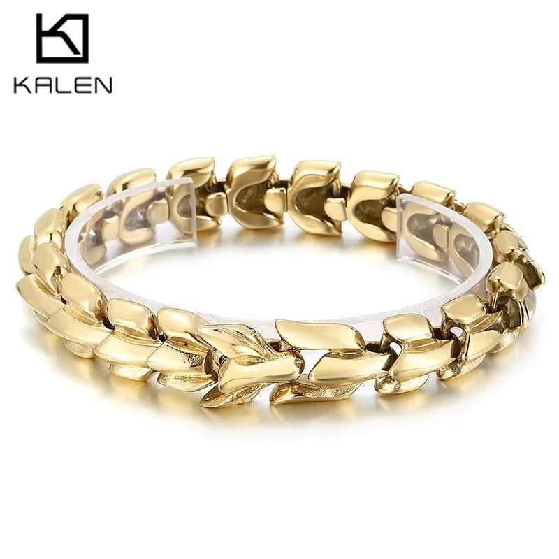 Bracciale Spesso Kalen Domineering Dragon Keel per Uomo, Gioiello in Acciaio Inossidabile Lucido e Massiccio, Bracciale Vichingo da 15MM, Accessori da Uomo