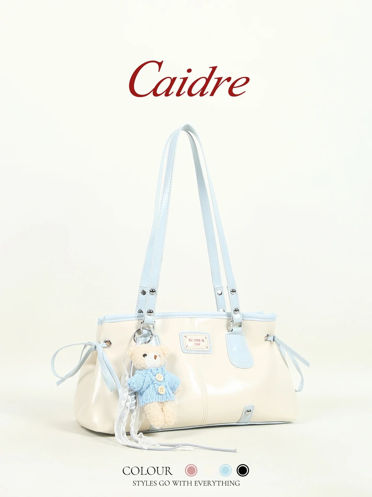 Borsa a tracolla Caidre a forma di orsetto, regalo di compleanno per donna, borsa da pendolare in stile coreano con doppia tracolla e chiusura a cerniera, forma quadrata, in PU.