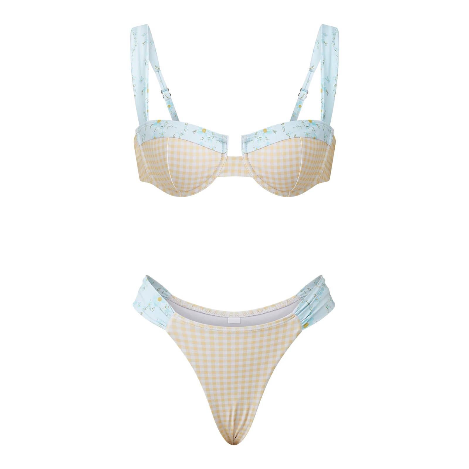 Costume da bagno bikini scozzese da donna, top a reggiseno senza maniche con perizoma, set 2 pezzi, elegante costume da bagno bikini