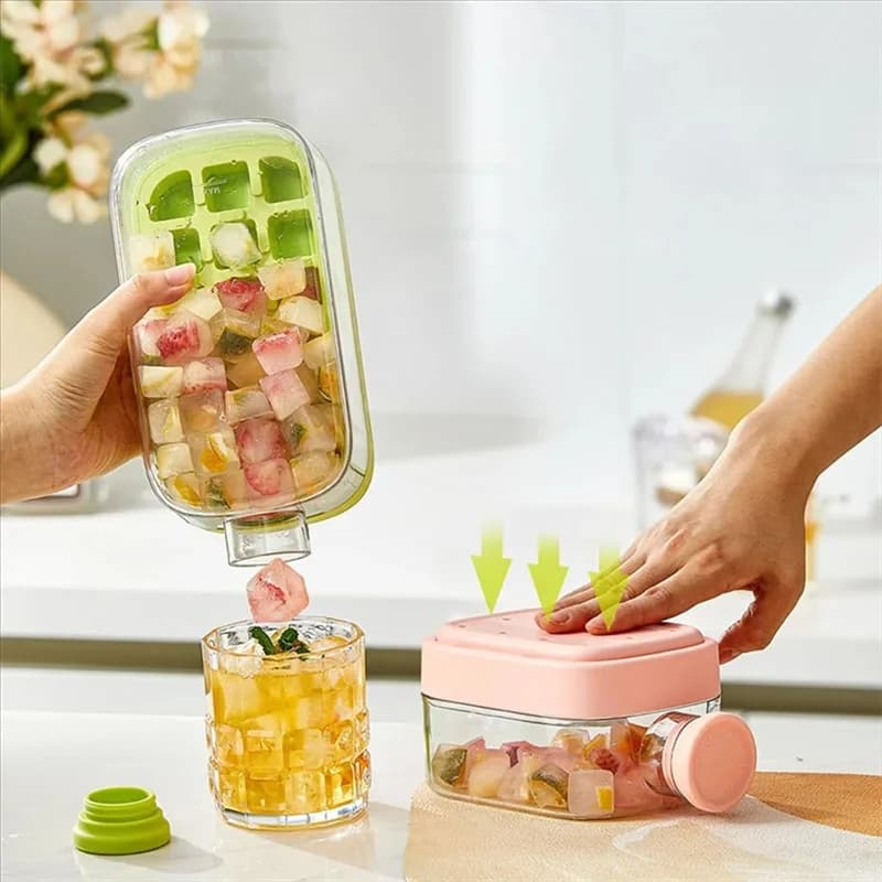 ABBP-One-Click Stampo per ghiaccio Bottiglia di raffreddamento Tazza con vassoio per cubetti di ghiaccio in paglia con coperchio per congelatore Stampo creativo NO TOUCH per l'estate