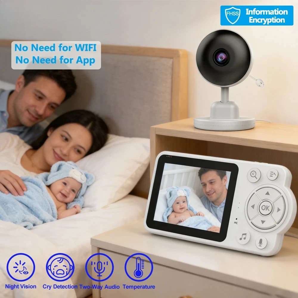 Monitor Video per Bambini da 2,8 Pollici con Zoom Digitale - Telecamera di Sorveglianza con Visione Notturna Automatica, Interfono Bidirezionale, Babysitter e Telecamera di Sicurezza