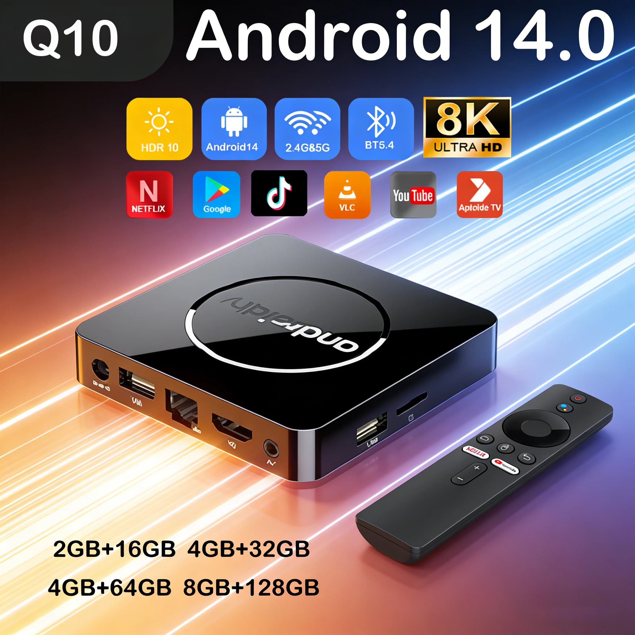 Android TV box 14 Q10 Allwinner H313 with Google Assistant, Video 8K, Bluetooth 5.4, Multimedia player Ultra Fast, Set-Top Box for Domestic Videos