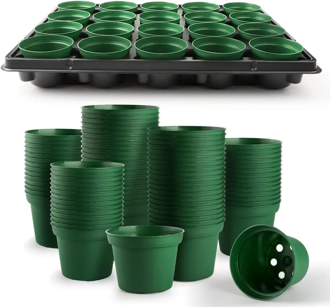 3 inch nursery trays 100 pieces with 5 trays for nursery vessels from 20 cells, 5 sets of seed starting kits for seedlings, propagation and