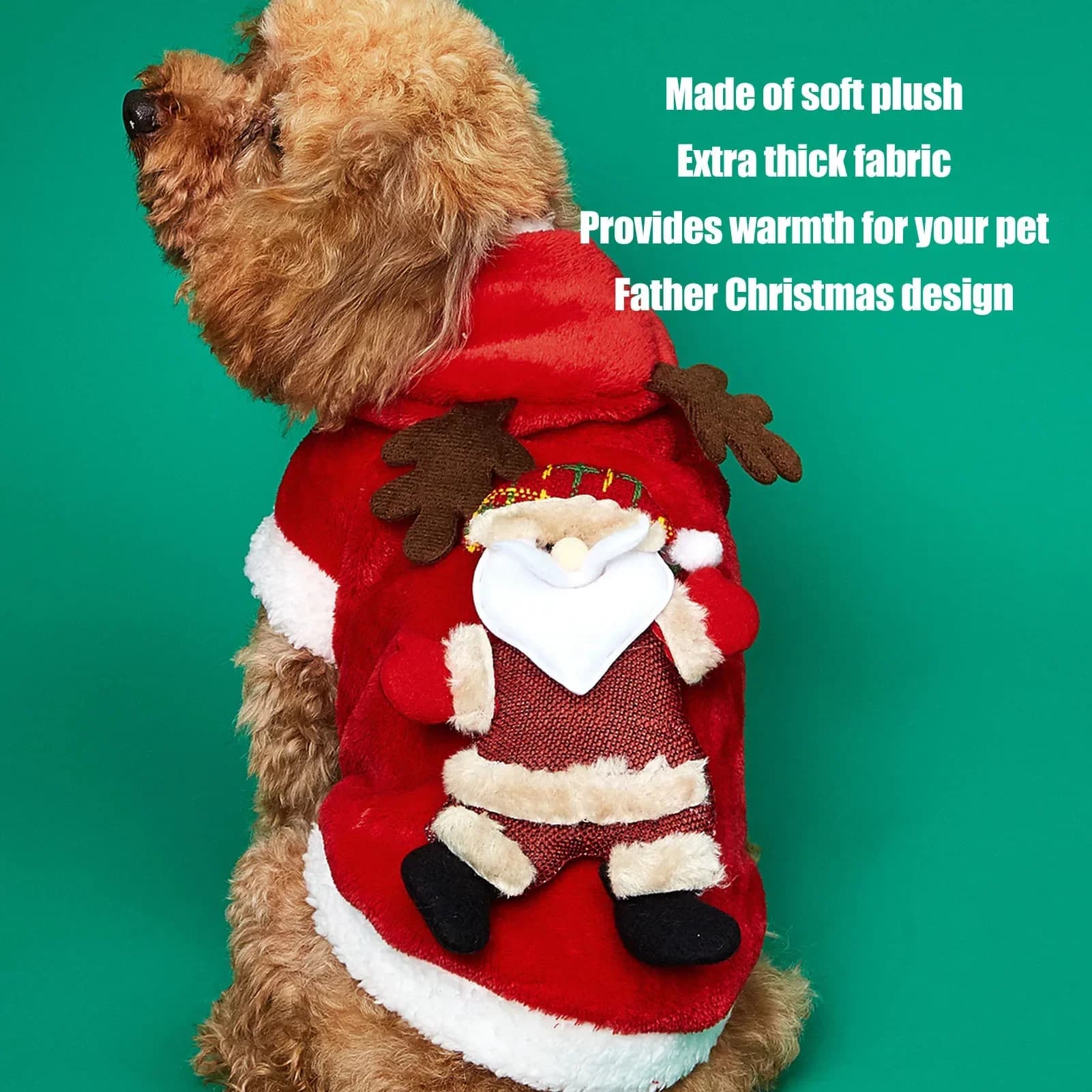 Dog Christmas Costume Soft Plush Thickened Santa Design Cat Christmas Hoodie Coat For Small Medium Dogs Cats