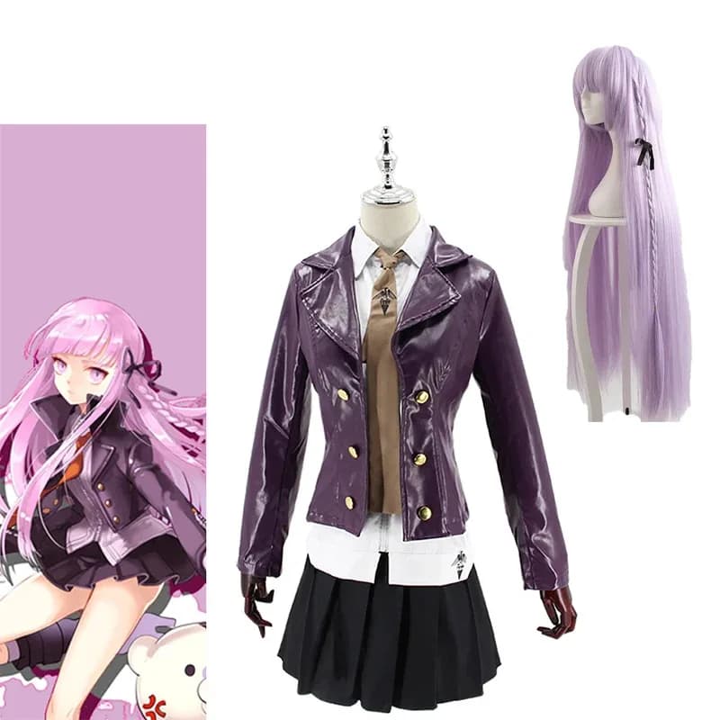 Danganronpa Dangan-Ronpa Kyoko Kirigiri donna Felpa Halloween Costume Cosplay Parrucca camicia Giacca Abito tu.3