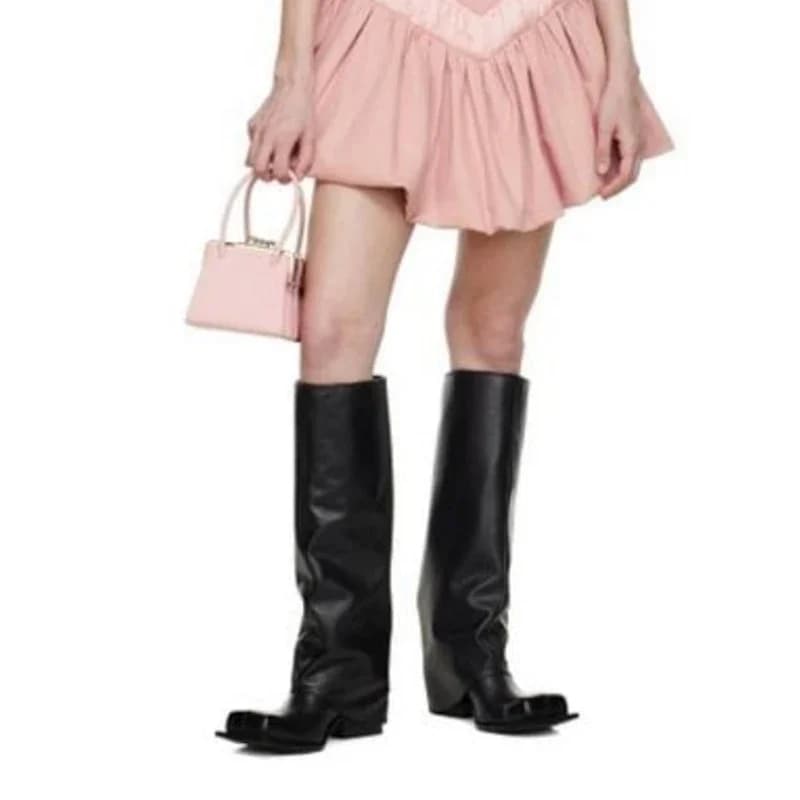 Square Toe Thick Heel Trouser Boots Woman Winter 2026 Balck Slip-On Knee-High Sleeve Boots Fashion High Heel Shoes for Women