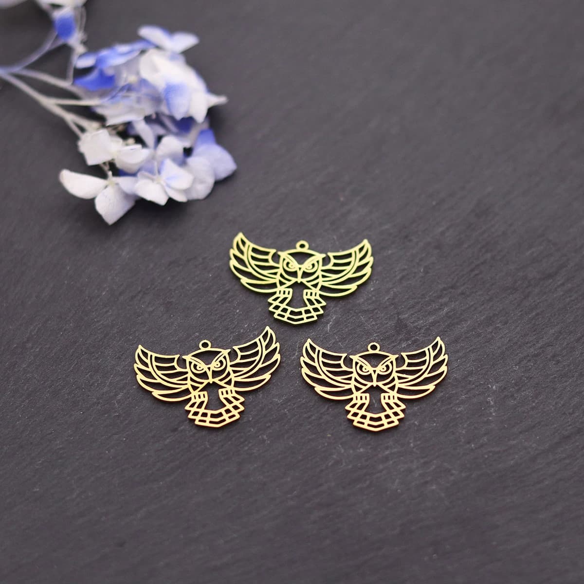 3pcs Owl Stainless Steel Charms Flying Animal Pendant Geometric Line Necklace For DIY Jewelry Making Bracelet Accessories