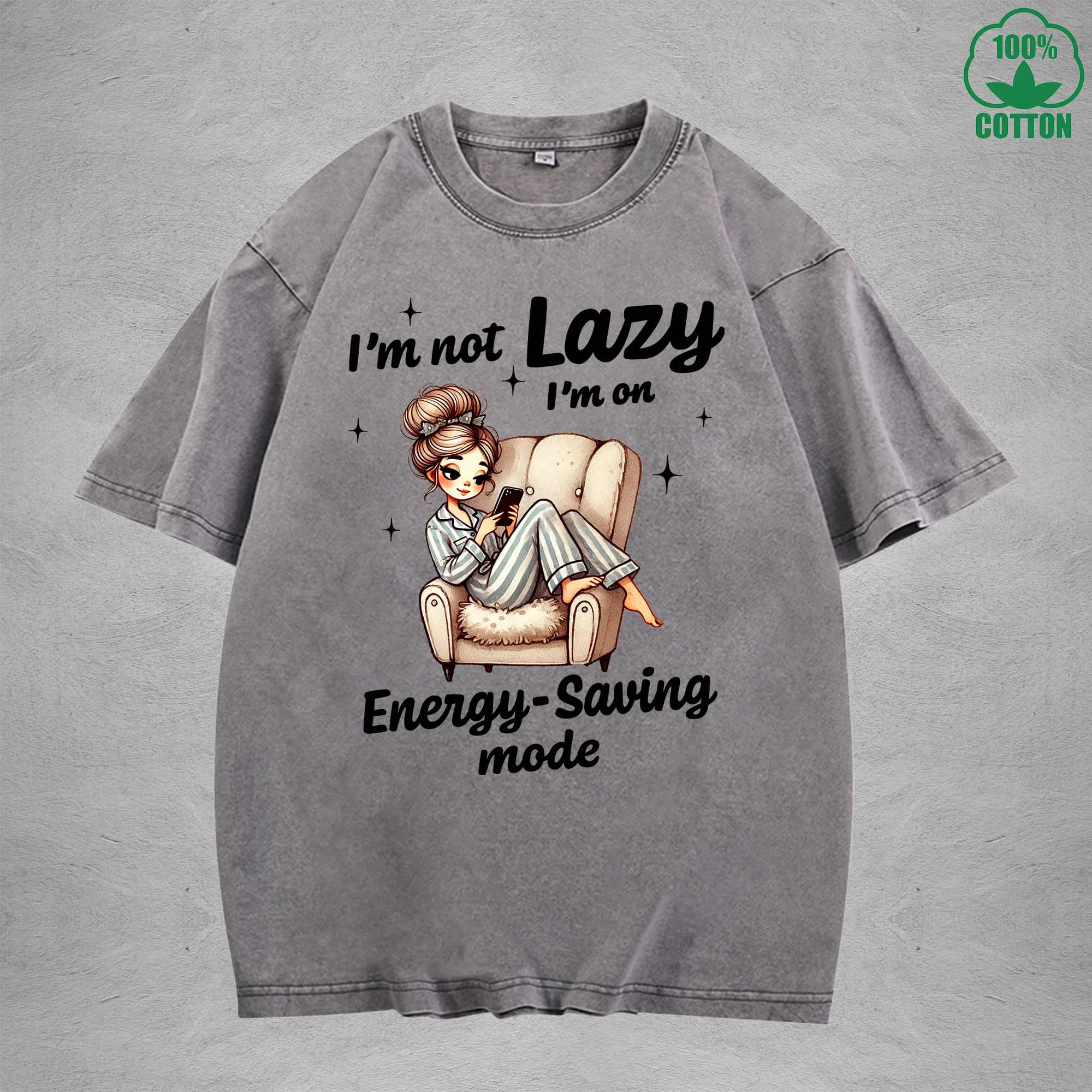 T-shirt lavata stampata I'm Not LazyInterest 230G Top a maniche corte in cotone 100% alla moda e alla moda