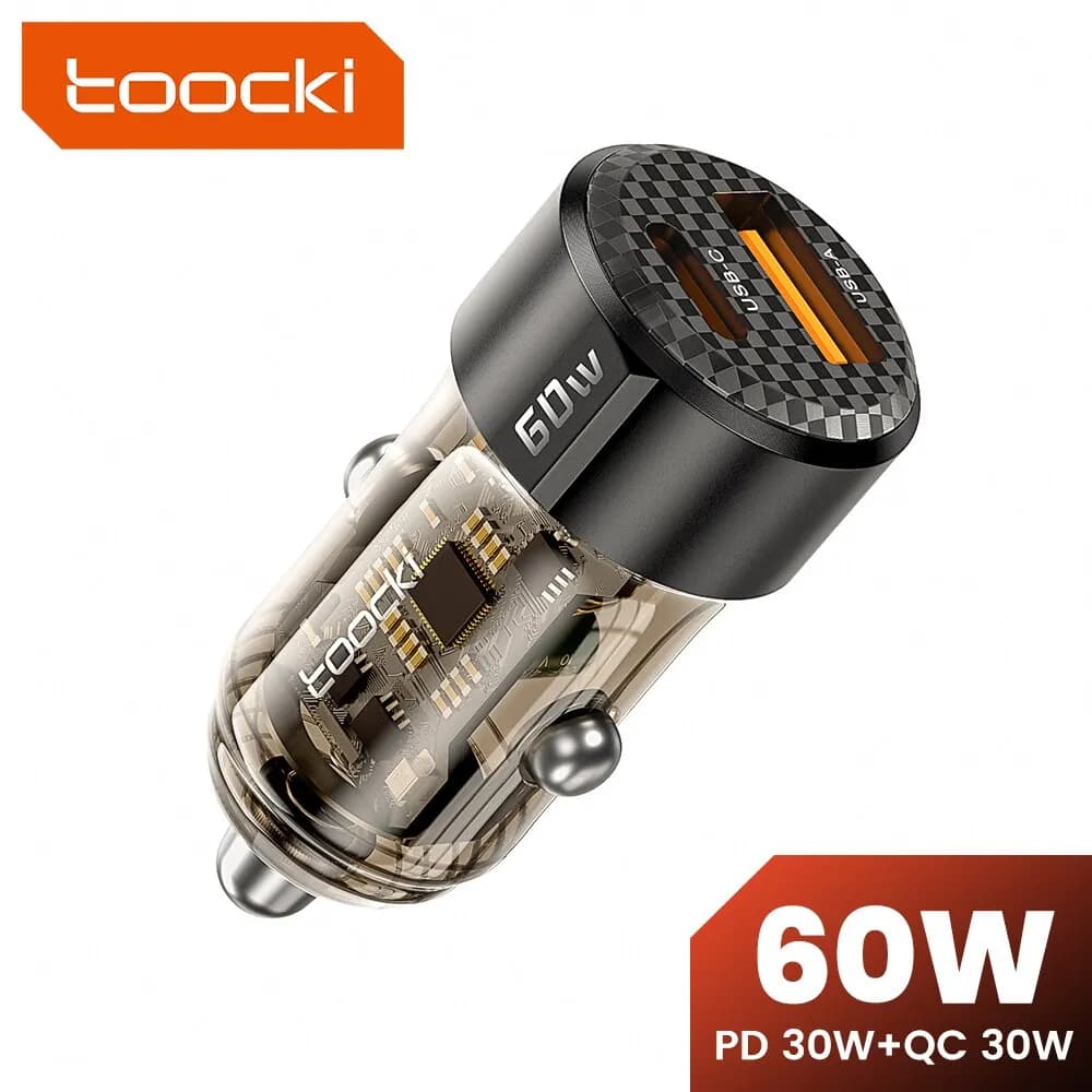 Toocki 60W Car Charger 30W Quick Charging PD 27W Transparent Case for iPhone 15 14 13 12 Xiaomi Little Samsung Quick Charger Charging