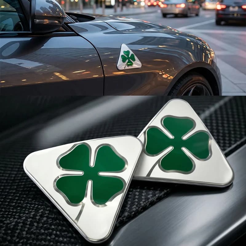1 Paio di Adesivi Decorativi in Alluminio a Quattro Foglie di Trifoglio per Alfa Romeo Giulia Stelvio, Adesivi Esterni, Accessori Auto