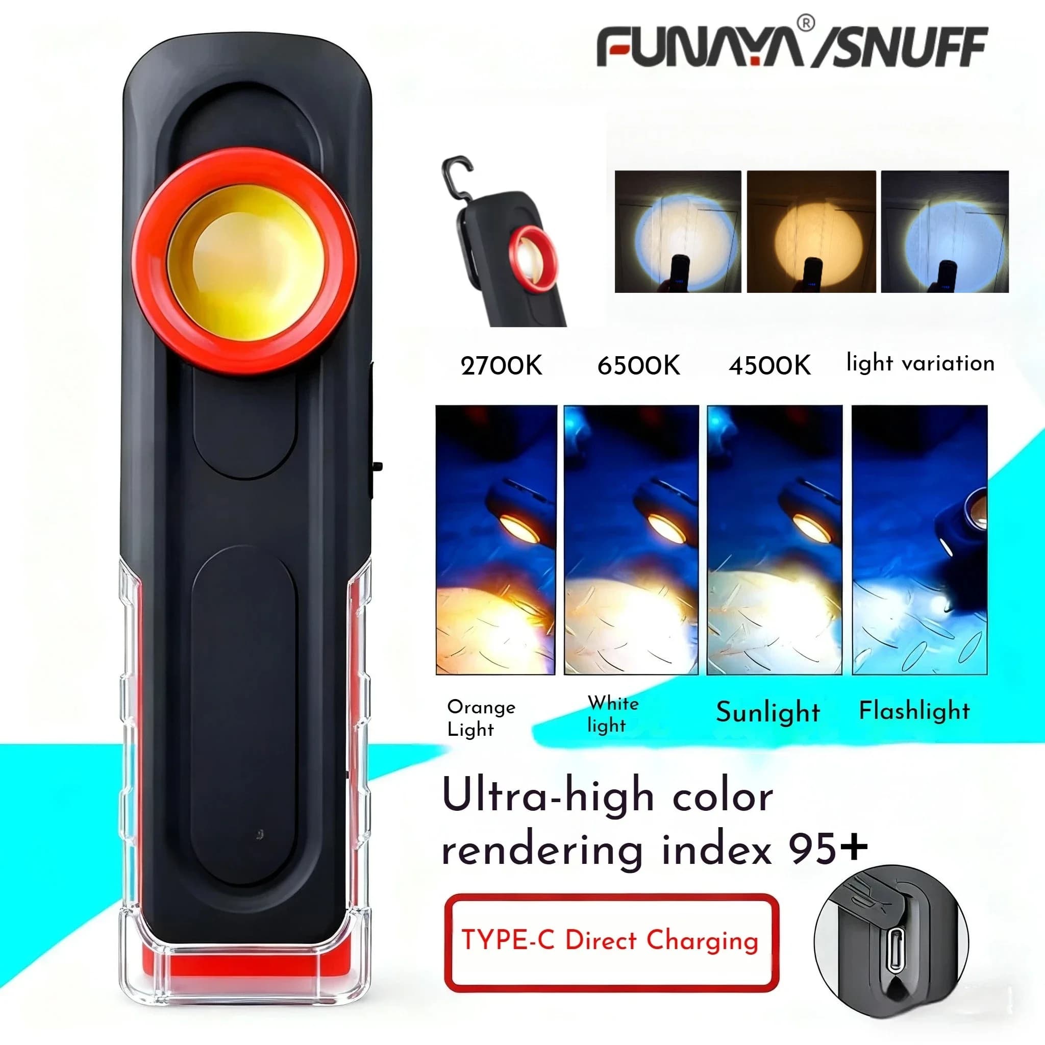 FUNAYA Torcia portatile Strumenti per dettagli auto Lampada per finitura vernice per auto Scansione Swirl Impugnatura magnetica Luci da lavoro per riparazioni auto multiple