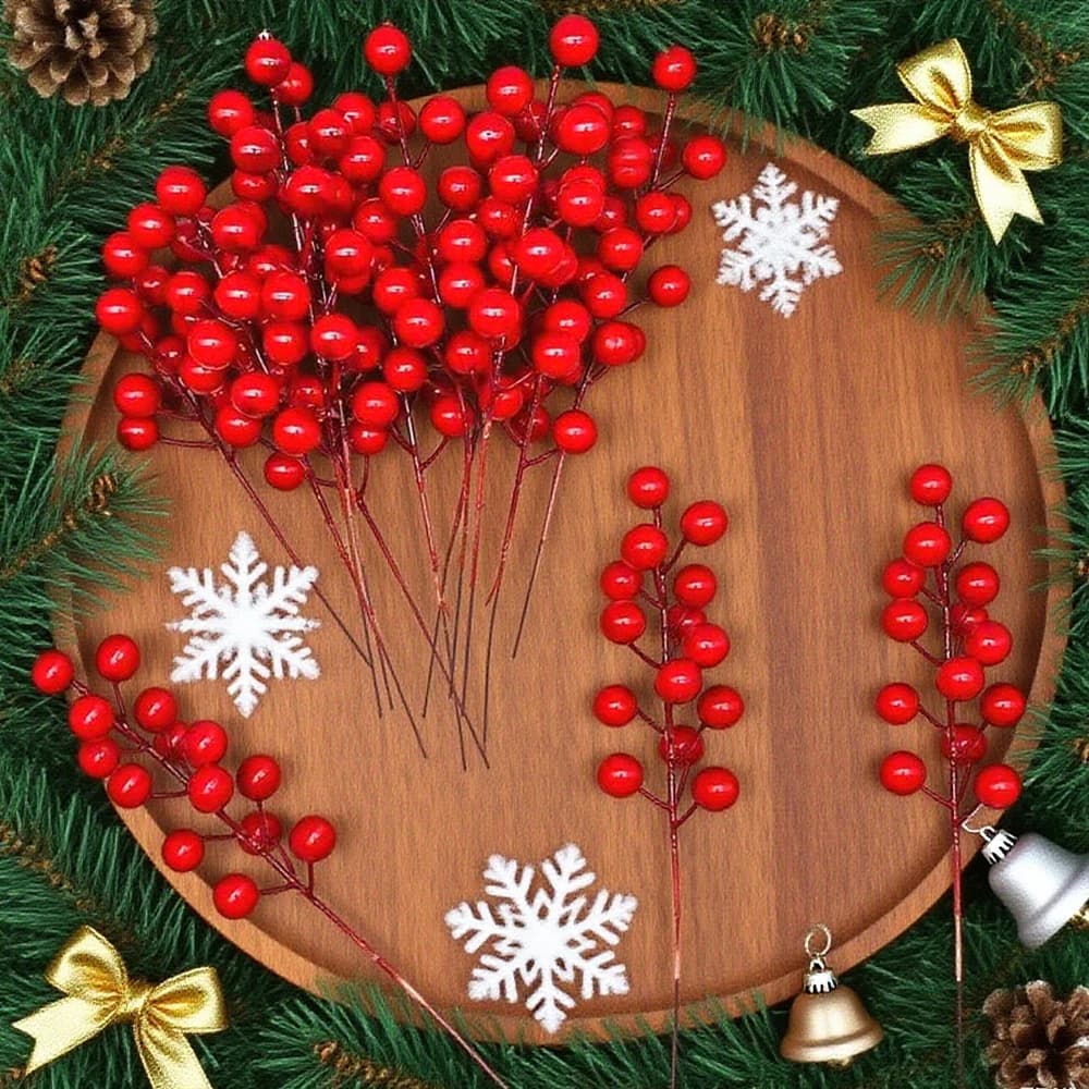 12 pieces of artificial holly plants, small red fruits, Christmas table decorations, for the house, DIY gifts for outdoor weddings, flower accessories