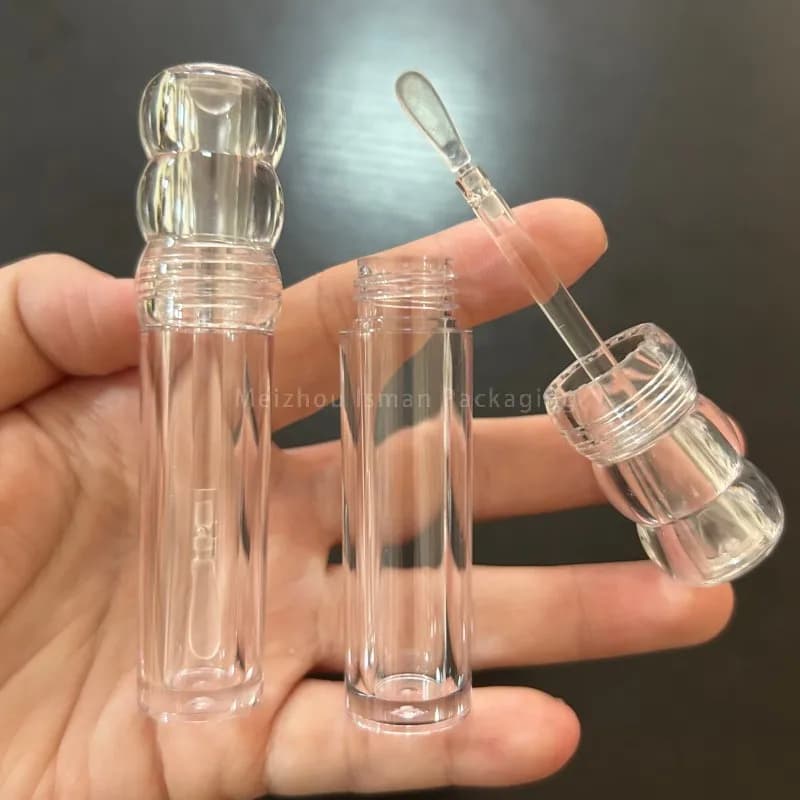 50 pz Nuovo Tutto Trasparente 3 ML Vuoto Zucca Lip Gloss Bottiglia Rotonda Trucco Imballaggio Tubo di Lucidalabbra di Plastica Trasparente Con Pennello Piatto