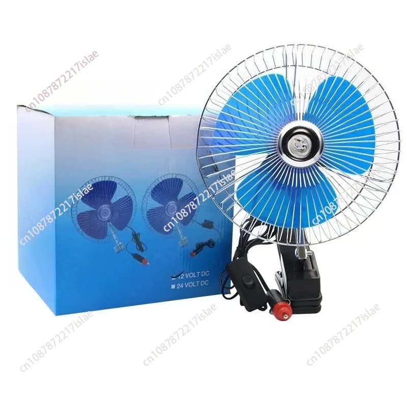 Ventilatore da auto girevole da 8 pollici 12V/24V, silenzioso ventilatore elettrico con clip per SUV, camper e veicoli.