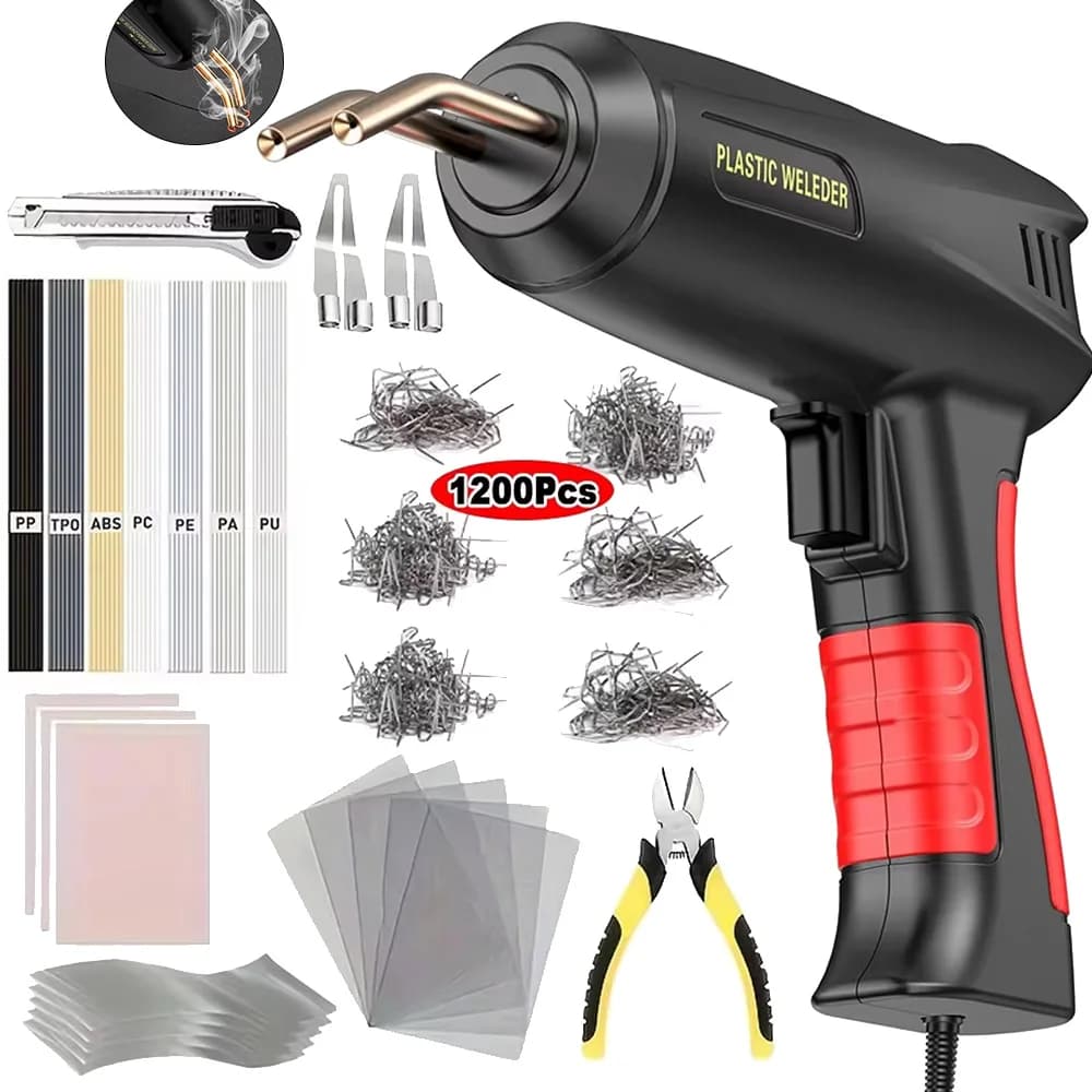 Kit saldatore di plastica aggiornato da 200 W 6/4 tipi di punti metallici Bacchette di saldatura di plastica Kit di riparazione paraurti auto Pistola per saldatura con cucitrice a caldo 2 in 1