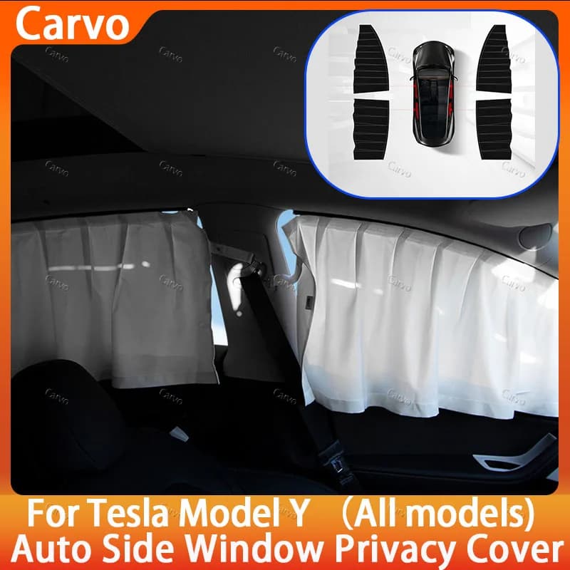 For Tesla Model Y 2020-2026 Ice Crystal Privacy Sunshade Side Window & Windshield Cover Front & Rear Auto Trim Accessories
