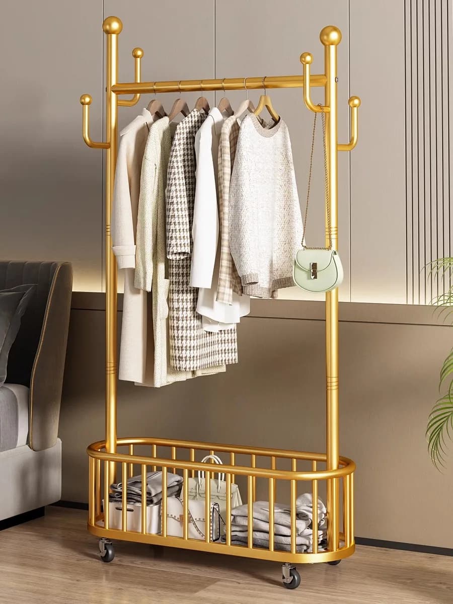 Simple floor clothing Drng Ra Bedroom Interior balcony Clothes rack Easy to move Ra coat Nordic Sle Carbon steel